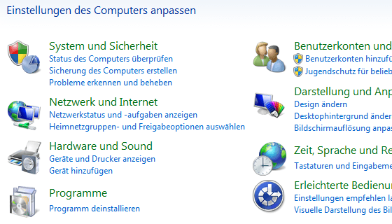 Windows 7 Systemsteuerung