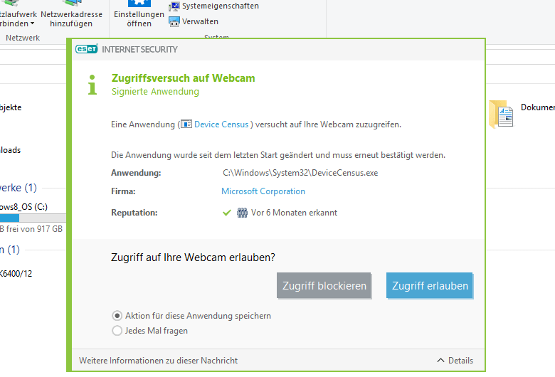 Device Ccensus verwendet Webcam