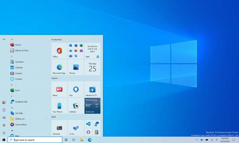 Windows 10 Sstartmenü 20H2